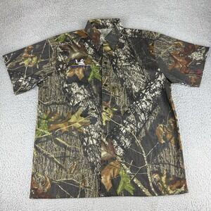 Camo Short Sleeve Full Button Shirt Michelin Man Embroidered Men's Size Large